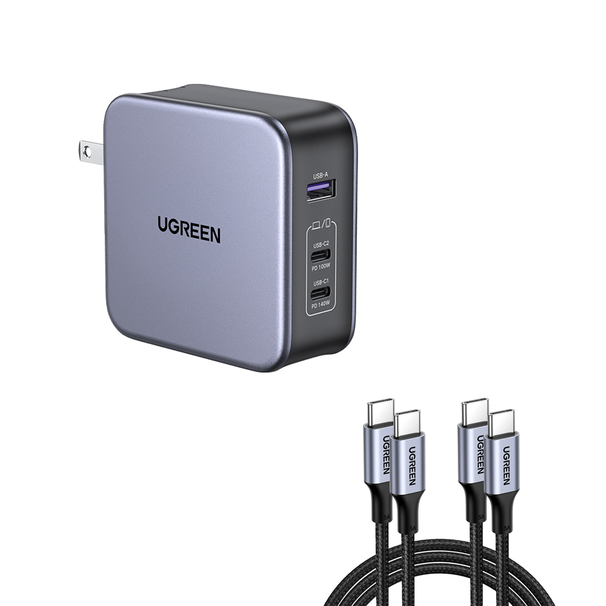 UGREEN Nexode 140W USB C GaN Charger-3 Ports Wall Charger Bundle