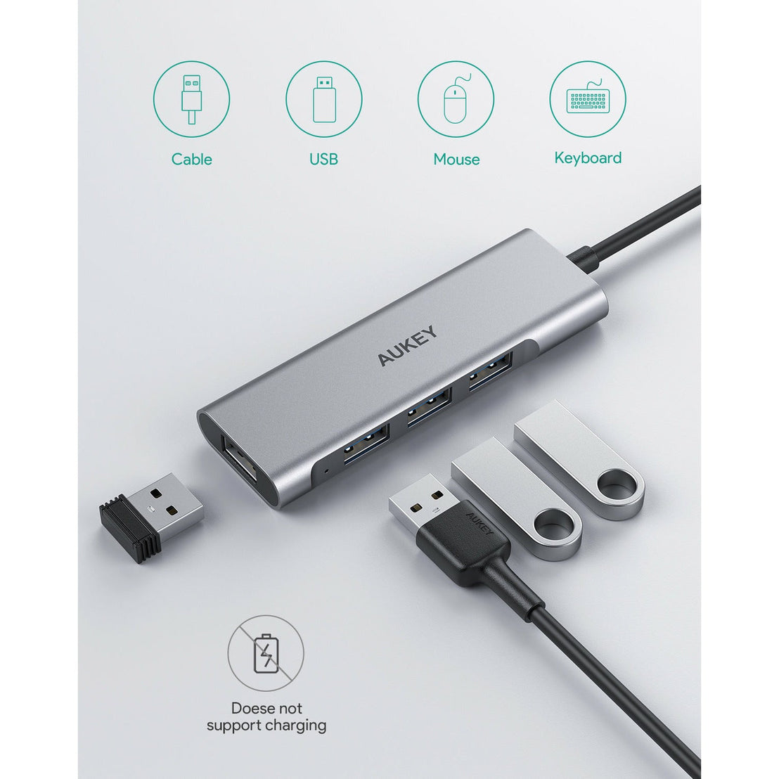 AUKEY CB-C94 4-Port USB C Hub Aluminum Alloy with 4 USB 3.0 Ports