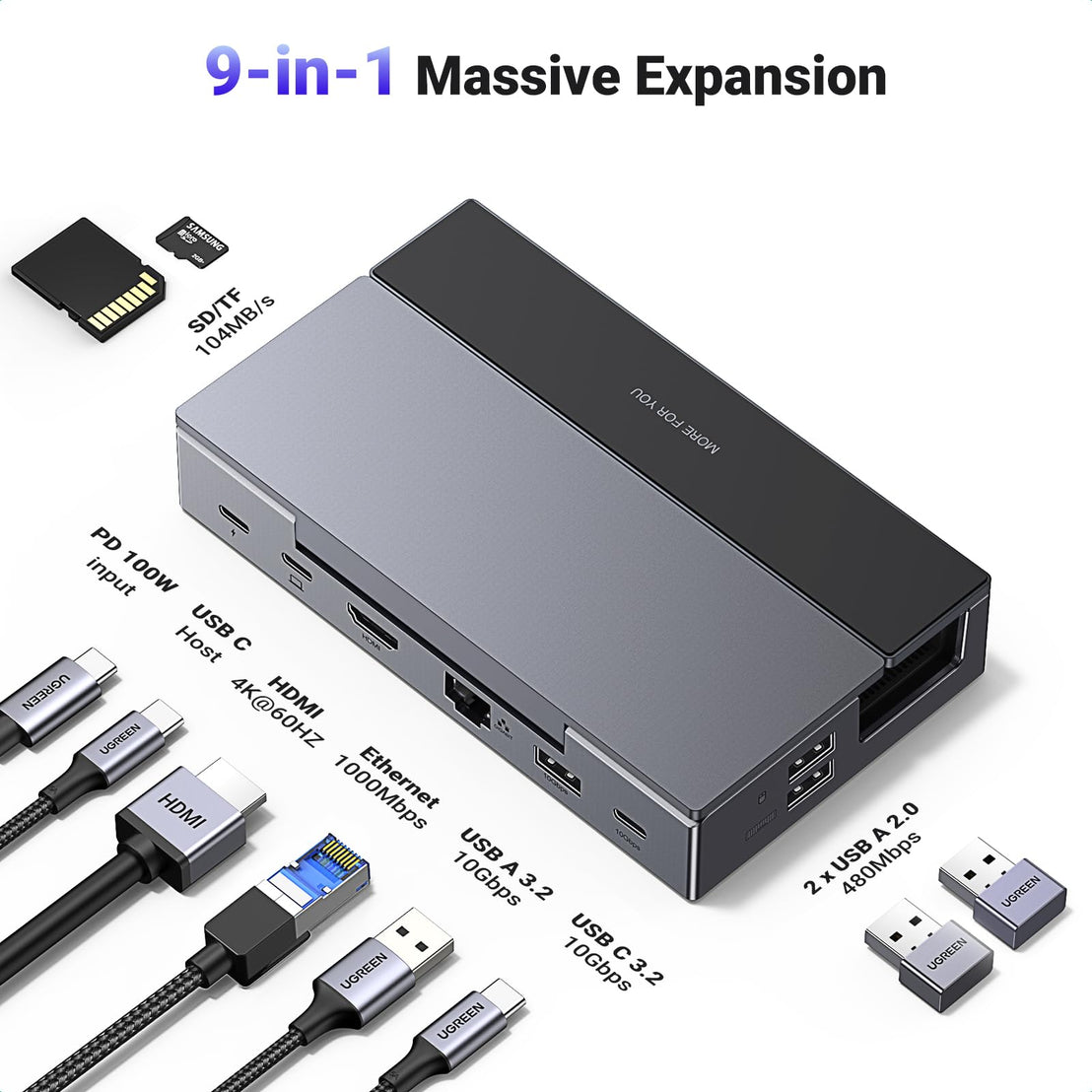 UGREEN 9-in-1 Steam Deck Docking Station - PD 100W 4K@60Hz