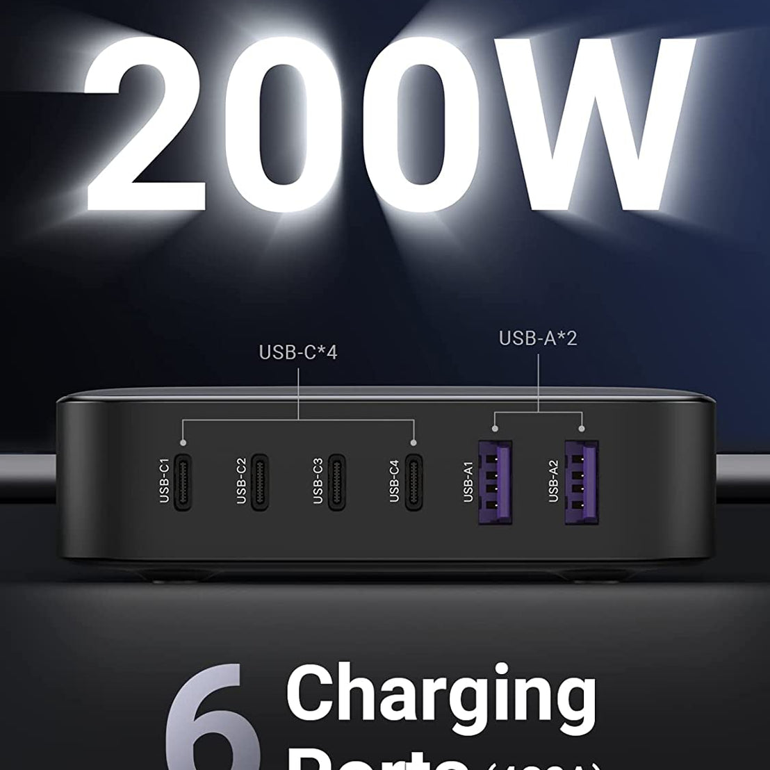 UGREEN Nexode 200W USB C GaN Charger-6 Ports Desktop Charger