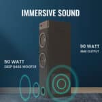 Dyanora Fusion 90 Watt Bluetooth Battery Powered Tower Speaker with TWS Connectivity, Aux/FM/USB/Bluetooth 5.0/ SD Card and Karaoke Support (Black) - Image 2