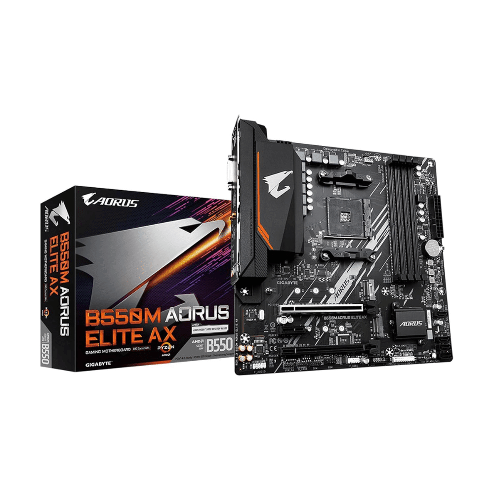 1-5.png GIGABYTE B550M AORUS Elite AX Micro ATX Motherboard, AM4, PCIe 4.0, USB 3.2, M.2, SATA 6Gb/s, Realtek LAN - Image 1