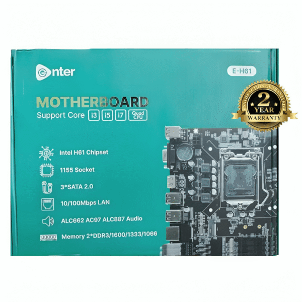 Enter H61 (H61M2) Motherboard with M.2 Slot, LGA 1155 Socket | 6 USB, 1 VGA, 1 LAN, 1 Audio, 1 HDMI Port