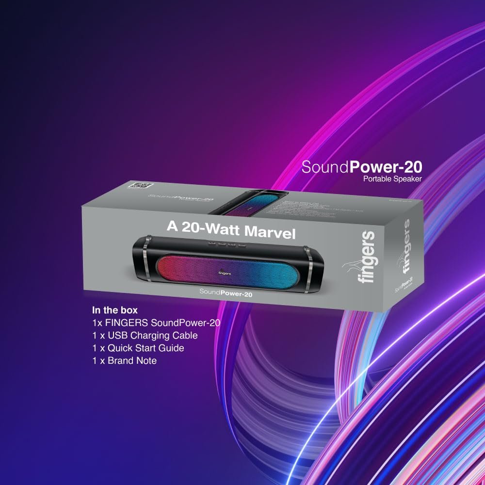 61BW6la06iL._SL1000_.jpg FINGERS SoundPower-20 Bluetooth Portable Speaker (Black) - Image 3