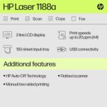 HP Laser MFP 1188a – Print Copy Scan, 21 ppm, USB 2.0, 150-sheet Tray, 100-sheet Output, B&W - Image 3