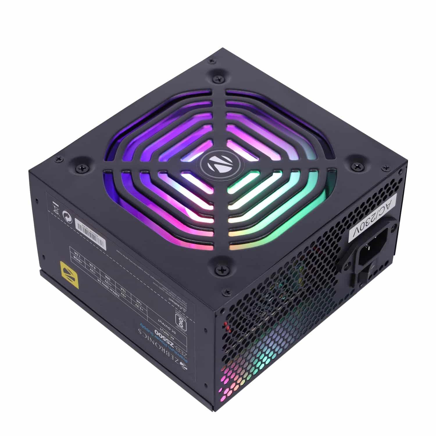 71aBghxfYdL._SL1500_.jpg ZEBRONICS ZS500 500W Power Supply – RGB Fan, 3 SATA, 12V 28A, OVP & SCP - Image 1