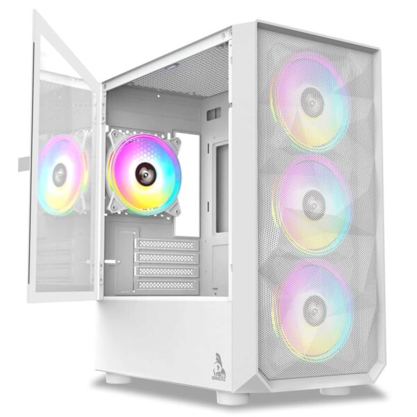 TAG Gamerz Pulser White Mid-Tower Gaming Cabinet with 4 ARGB Fans