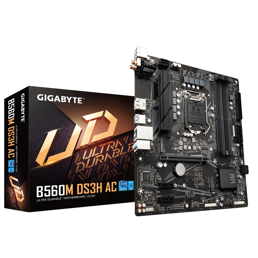 B560M-DS3H-AC-datamation1.png Gigabyte Intel® B560M DS3H AC Ultra Durable Motherboard with Direct 6+2 Phases Digital VRM, Full PCIe 4.0* Design, PCIe 4.0 M.2, Dual Band 802.11ac WIFI, GIGABYTE 8118 Gaming LAN, 8-ch HD Audio with Audio Caps, USB TYPE-C®, RGB FUSION 2.0, Q-Flash Plus - Image 1