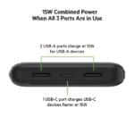 Belkin 10000 mAh Slim Power Bank with 1 USB-C and 2 USB-A Ports to Charge 3 Devices Simultaneously - Image 3