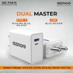 GIZMORE GIZ PA610 Smart Rocket Charger 22.5W PD3.0 Quick Charge Dual Port (USB &Type-C) 4.5A Universal Compatible Wall Super-Fast, Compatible with All iOS & Android Devices, White - Image 6
