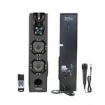 GIZMORE GIZ Tallboy ST5000 Get High On Music Powerfull 50 Watt Single Tower Wooden Cabinet 5.25″ Subwoofer, 4.0″ Dual mid Range Speaker with Mic, LED Display,USB, FM/Extreme Bass/Karaoke, Black