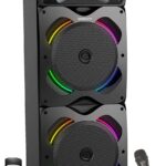 GIZMORE GIZ Wheelz T8000 Multimedia Trolley Speaker 80 Watt Connect with Guitar Wireless Mic, Bluetooth, AUX, USB, FM Radio & Micro SD Card, Black