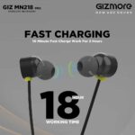 GIZMORE Giz MN218 Pro Bluetooth Wireless Neckband Earphones with Fast Charging, Up to 18H Playback, Powerful Bass, Built-in Mic for Clear Calls, BT 5.0, Water Resistance, Voice Assistant (Black) - Image 2
