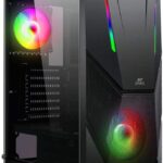 Ant Esports ICE-211TG Mid Tower Computer Case I Gaming Cabinet I Mesh Panel with ARGB Strip Front Panel I Supports ATX MB with Transparent Glass Side Panel, 2 x 120 mm ARGB Fan Preinstalled – Black
