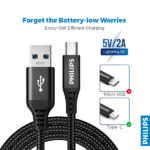 Philips DLC5206A/00 USB A to USB-C Braided Charging Cable – 2M - Image 3