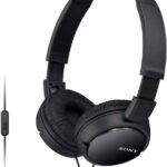 Sony MDR-ZX110AP Wired On-Ear Headphones with tangle free cable, 3.5mm Jack, Headset with Mic for phone calls and 1 Year Warranty – (Black)