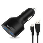 UBON CH-85 Boostcharge Dual USB Car Charger 2.4A 2 Fast Charging Port Charge Adapter with Micro USB Data Cable for Mobile Phone, Tablet & GPS (Black)