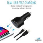 UBON CH-85 Boostcharge Dual USB Car Charger 2.4A 2 Fast Charging Port Charge Adapter with Micro USB Data Cable for Mobile Phone, Tablet & GPS (Black) - Image 2