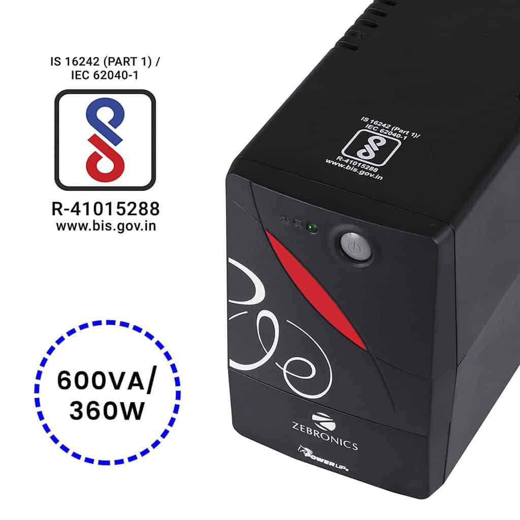 ZEBRONICS-Zeb-U725-600VAdatamation1.jpg ZEBRONICS -U725 600VA UPS for Desktop/PC/Computers (not for Routers) with Automatic Voltage Regulation, Black - Image 2