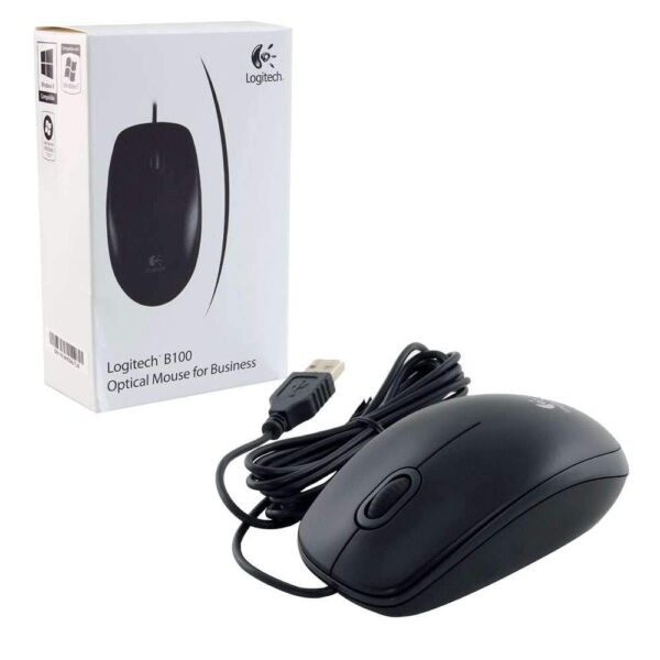 Logitech B100 Corded Mouse – Wired USB Mouse 910-006605