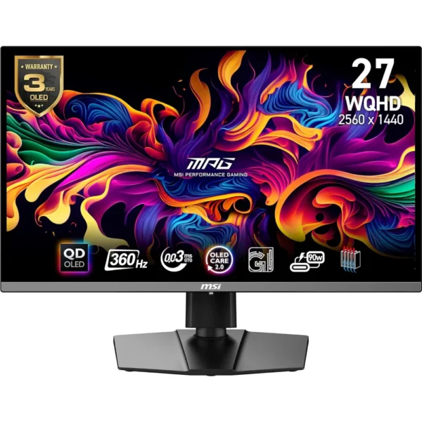 MSI MPG 271QRX QD-OLED 27″ OLED Gaming Monitor, 2560 x 1440 (QHD), OLED 0.03ms Response time, 360Hz, True Black HDR 400, HDMI, DP Port, USB Type C, Tilt, Height