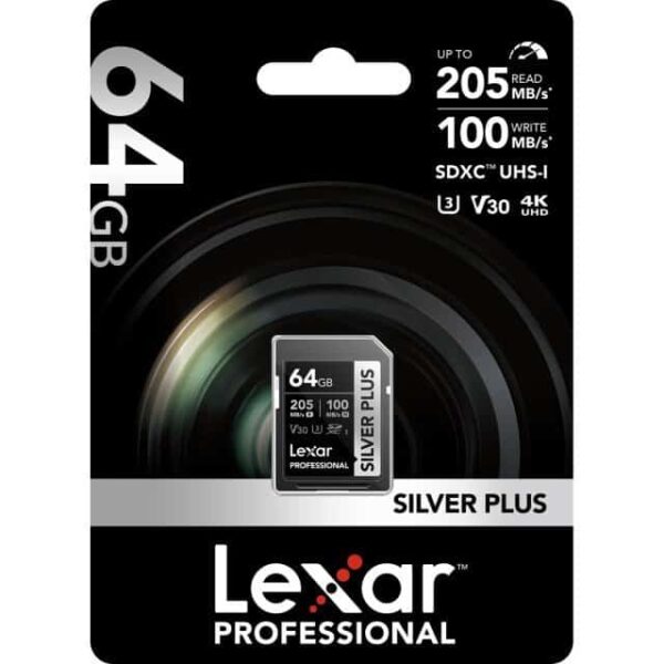 Lexar 64GB Professional Silver Plus UHS-I SDXC Memory Card 205 MBS