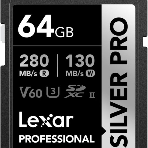 Lexar SDXC Silver Pro 64GB UHS-II V60 Memory Card – Up to 280 MB/s Read