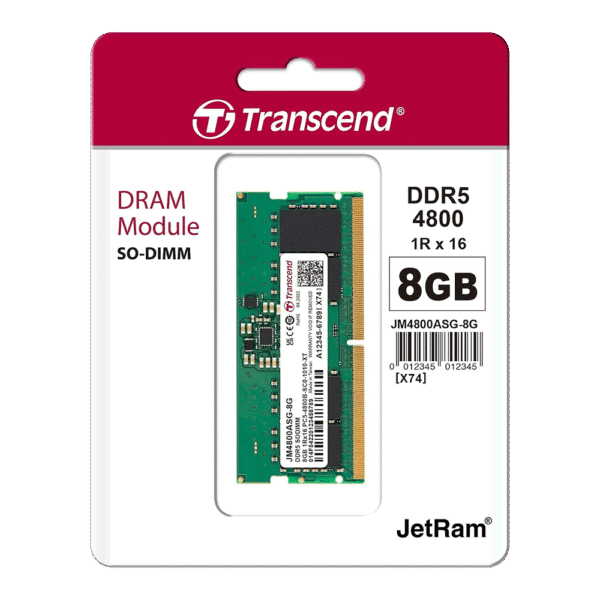 8 GB DDR5, 4800MHz SODIMM, Transcend