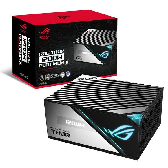 ASUS ROG Thor 1200W Platinum II 1200 Watt, Fully Modular Power Supply, 80+ Platinum, Lambda A++ Certified, ROG heatsinks, 135mm PWM fan, 0dB Mode, OLED Panel, Sleeved Cables, Aura Sync