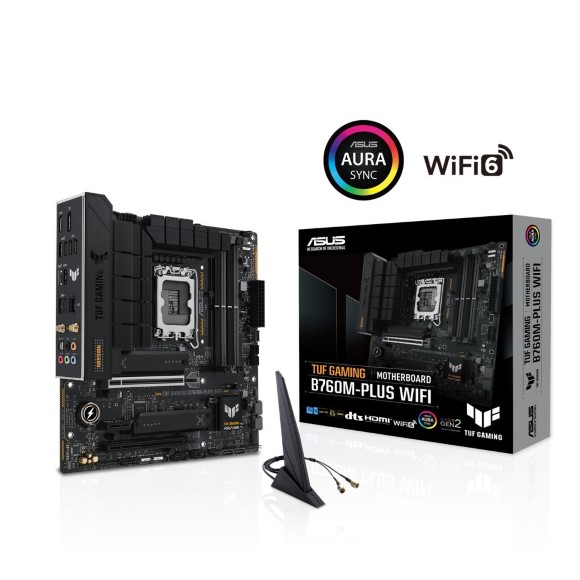 ASUS TUF GAMING B760M-PLUS WIFI Intel B760 (13th and 12th Gen) LGA 1700 mATX motherboard with PCIe 5.0, 2xPCIe 4.0 M.2 slots, DDR5, Realtek 2.5Gb Ethernet, DisplayPort, HDMI, USB 3.2 Gen 2×2 Type-C