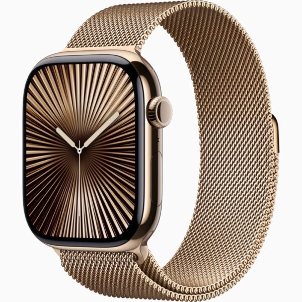 Apple Watch Series 10 GPS + Cellular 46MM Gold Titanium Case with Gold Milanese Loop
