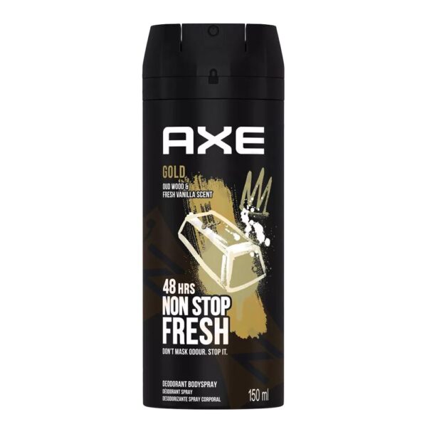 Axe Gold Oud Wood & Vanilla Scent 48H Non-Stop Fresh Deodorant Body Spray For Men – 150ml