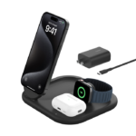 Belkin BoostCharge 3 in 1 Magnetic Foldable Wireless Charger with Qi2 15w – Black