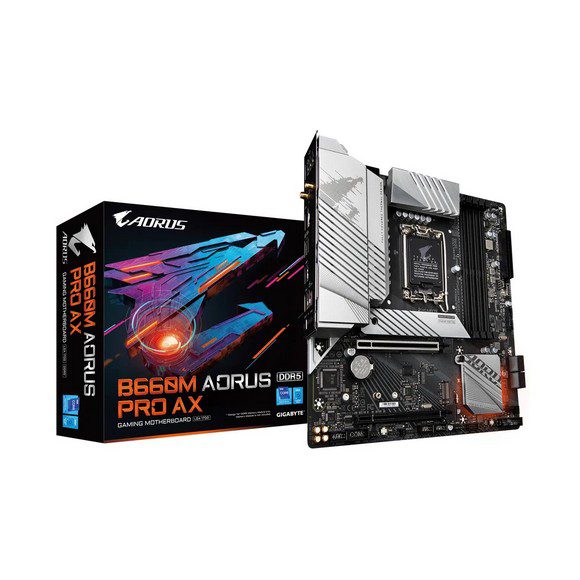 Gigabyte B660M Aorus Pro AX Intel® B660 AORUS Motherboard with 12*+1+1 Twin Hybrid Phases Digital VRM Design , DDR5 MEMORY Design, Fully Covered Thermal Design , 2 x PCIe 4.0 M.2 with Thermal Guard, Intel® 2.5GbE LAN, WIFI 6 802.11ax, Rear USB 3.2 Gen 2×2 Type-C®, RGB FUSION 2.0, Q-Flash Plus