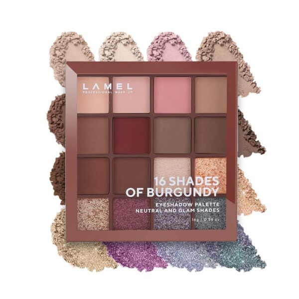 LAMEL 16 Shades Of Burgundy Shimmer and Matte Eyeshadow Palette 16-4 – 16g