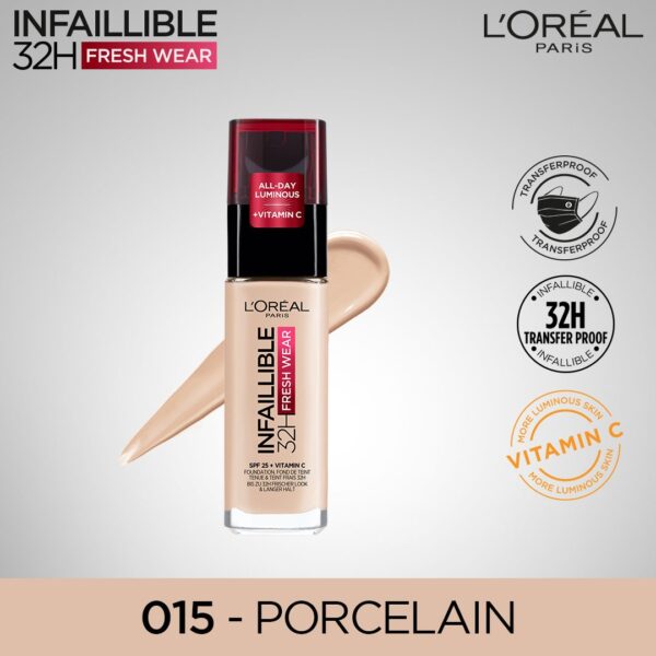L’Oréal Paris Infallible 32H Stay Fresh Foundation, 015 Porcelain – 30ml