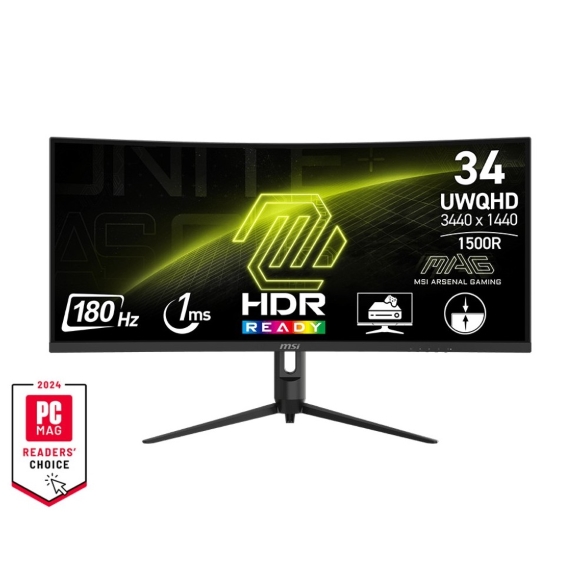 MSI MAG 342CQR E2 34 Inch 2K UWQHD Curved 1500R 3440 x 1440 Resolution, 180 Hz / 1ms (MPRT), Adaptive Sync – DP 1.4a, HDMI 2.0b CEC, 95% DCI-P3, AI Vision, HDR Ready Gaming Monitor