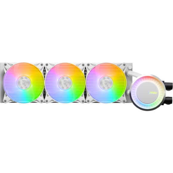 MSI MAG CoreLiquid E360 AIO ARGB CPU Liquid Cooler – Rotating Cap Design – 360mm Radiator – Triple 120mm ARGB PWM Fans – LGA 1700 Ready / AM5 Compatible White