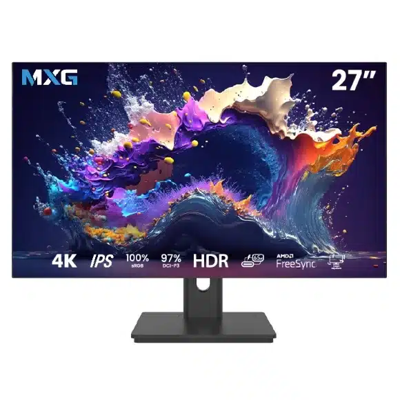 MXG P27IU-4K 27inch IPS 4K (3840×2160) Color accurate 10bit Professional Monitor with USB Type-C 65W, Hydraulic Stand.