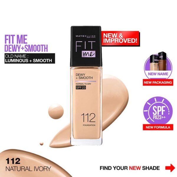 Maybelline New York Fit Me Dewy + Smooth Liquid Foundation, 112 Natural Ivory, 30ml