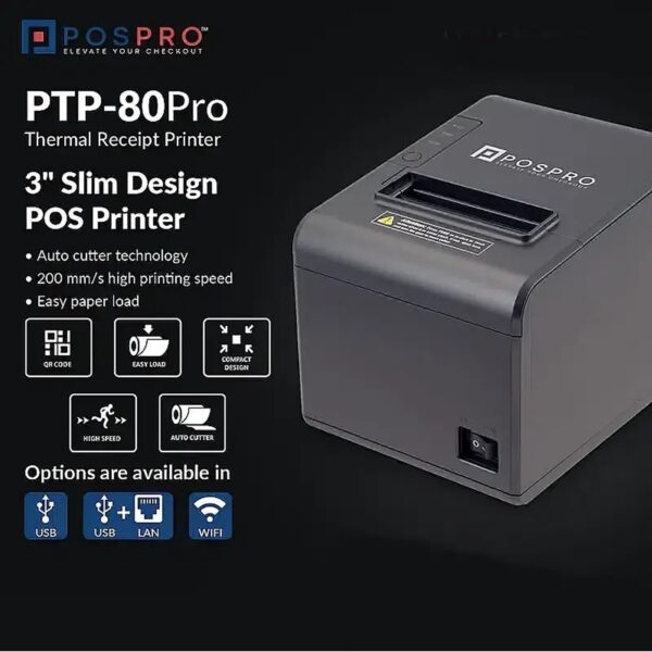 Pospro PTP-80 Pro<br />Thermal Receipt Printer<br />(USB + LAN + WiFi)