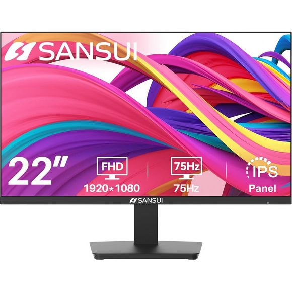 SANSUI Monitor 22 inch ES-22F1 IPS Panel 1080p FHD 75Hz Computer Monitor with HDMI VGA, Ultra-Slim Bezel Ergonomic Tilt Eye Care LED Display for Home Office (ES-22F1 HDMI Cable Included)