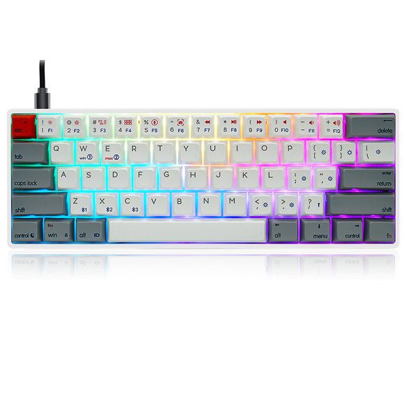 Skyloong SK61s Retro (Red Switches) PBT Keycaps 60% Mechanical Keyboard with RGB Backlit Bluetooth (Wired/Wireless Dual Mode)