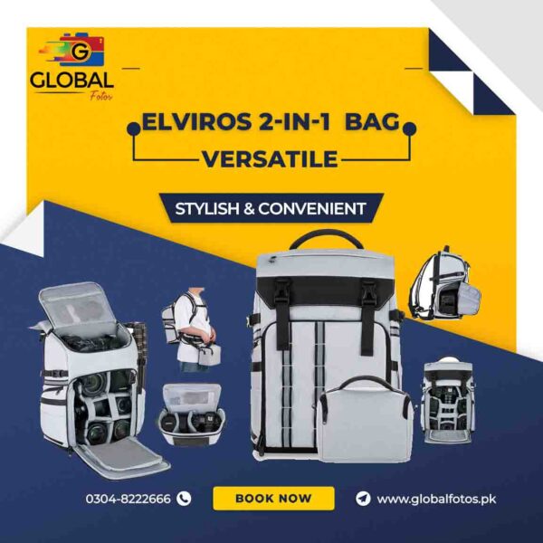 Elviros 2-in-1 Extra Camera Bag for SLR D-SLR, 24L Camera Backpack, Waterproof, Photo Backpack with Laptop Compartment