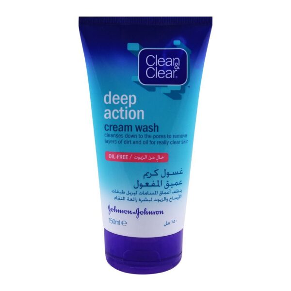 Clean & Clear Deep Action Cream Face Wash, Oil Free – 150ml