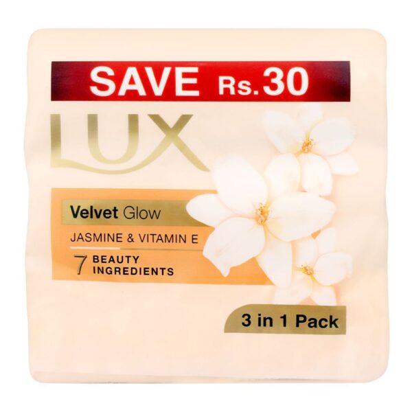 Lux Velvet Glow 3-Pack Soap Trio Pack, Jasmin & Vitamin E – 145g