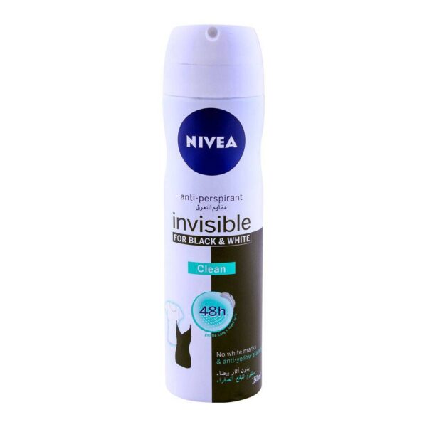 Nivea 48H Invisible Anti-Perspirant Deodorant Spray, For Black & White – 150ml
