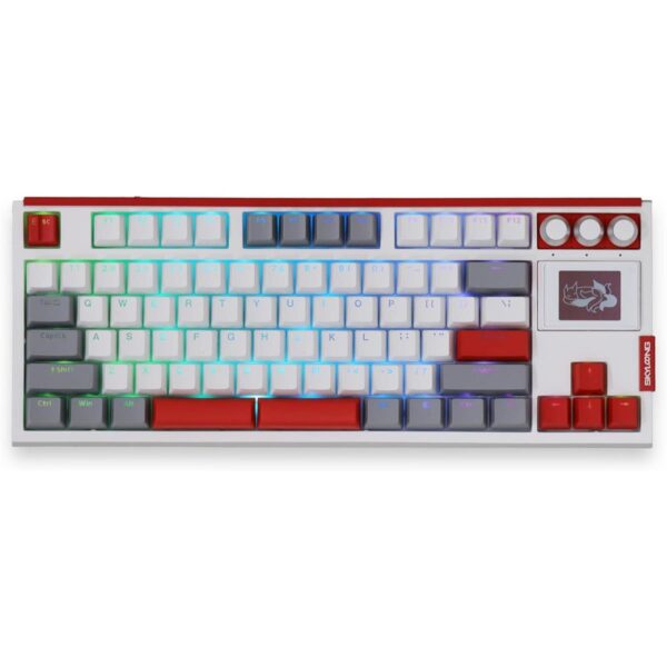 SKYLOONG GK87 Pro TKL Wireless USB-C Hot Swap Mechanical Keyboard w/Hot Swap Display Screen and Knobs, Bluetooth/2.4GHz/USB-C, Split Space Bar Compatible – Red/Gray/White