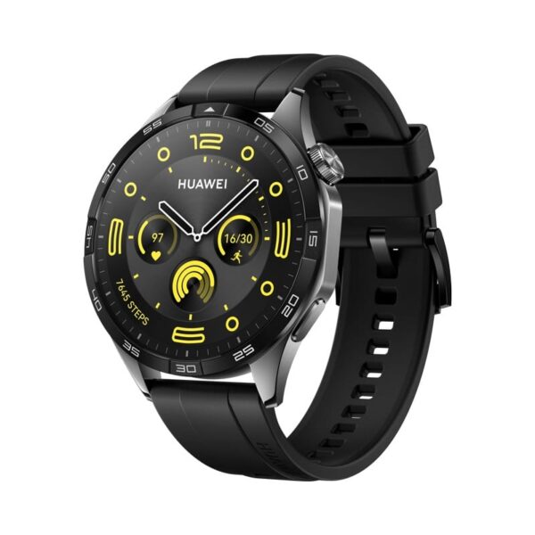 HUAWEI Watch GT 4 stainless steel frame with Black Fluoroelastomer Strap 46mm