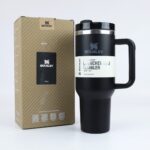Stanley 40oz black stainless steel tumbler side view